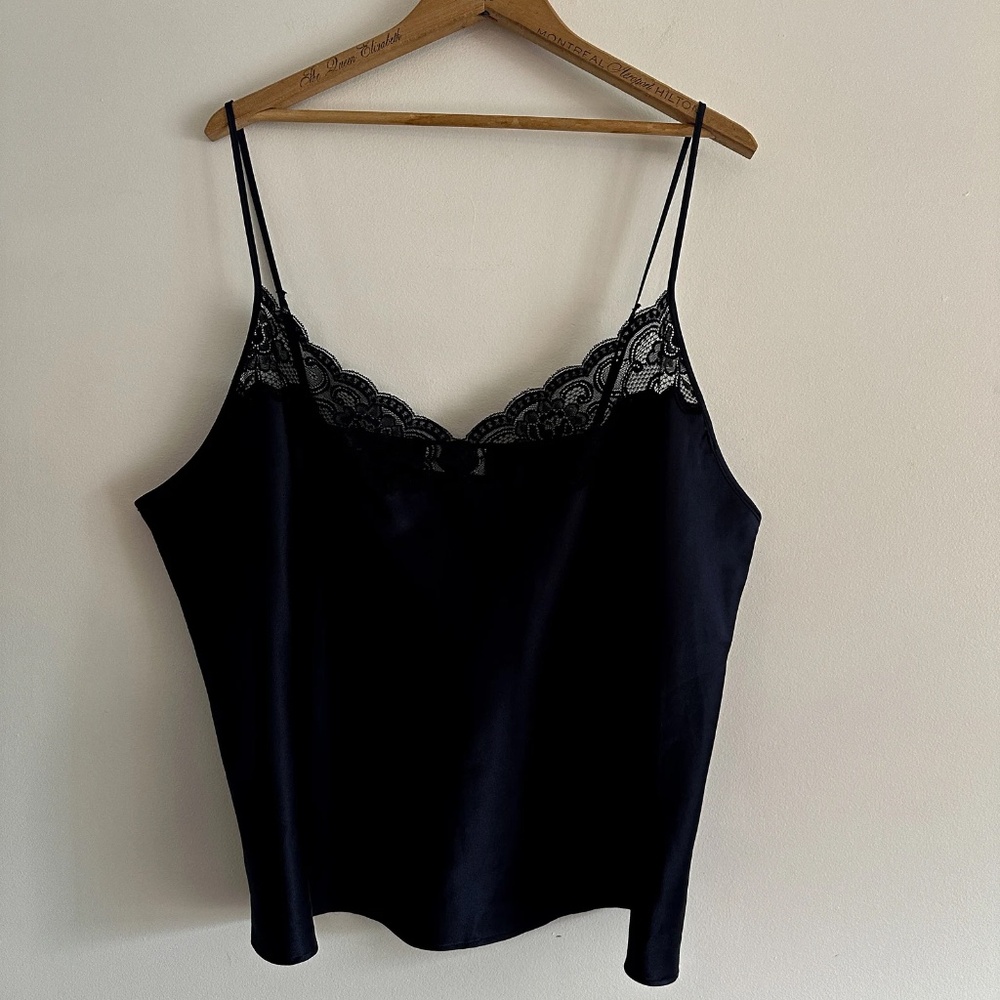 90s Vanity Fair Navy Blue Negligee Tank Top | Vintage Plus Size Vanity Fair | 3X